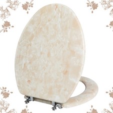Elongated Toilet Seat Natural Wood Toilet Seat with Zinc Alloy Hinges, Easy t...