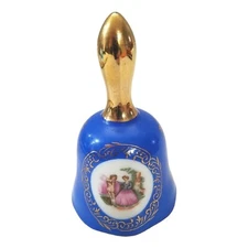 Enesco Dinner Bell Dancing Scene Victorian Blue with Gold Trim Vintage Japan