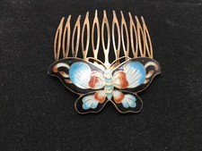VTG CHINESE CLOISONN ENAMEL BUTTERFLY SHAPED HAIR COMB