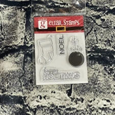 STUDIO G CHRISTMAS Clear Unmounted Stamps Stocking Ornament NOEL Happy Holidays