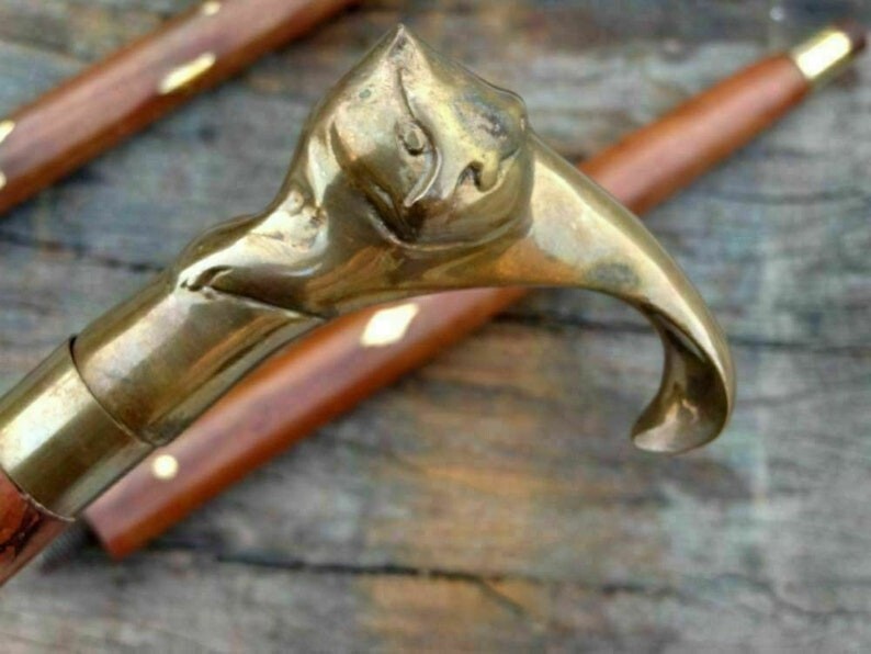 Vintage Solid Brass Cat Head Handle Victorian Can… - image 2