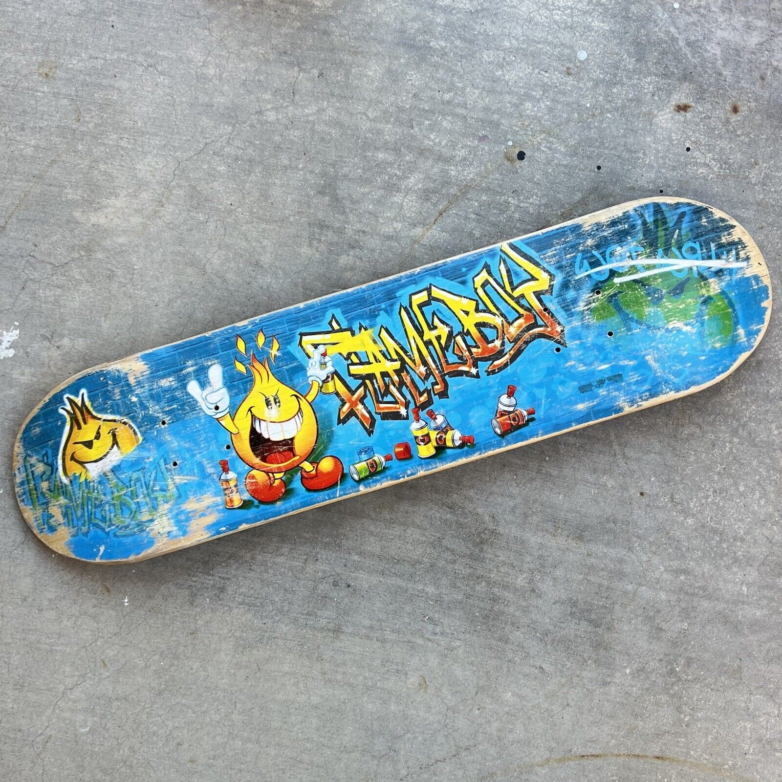 Vintage World Industries Skateboard Flame Boy Graffiti Skateboard Deck - USED