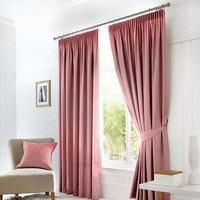 Fusion Dijon Pencil Pleat Thermal Blackout Curtains and Tie Backs Pink Blush