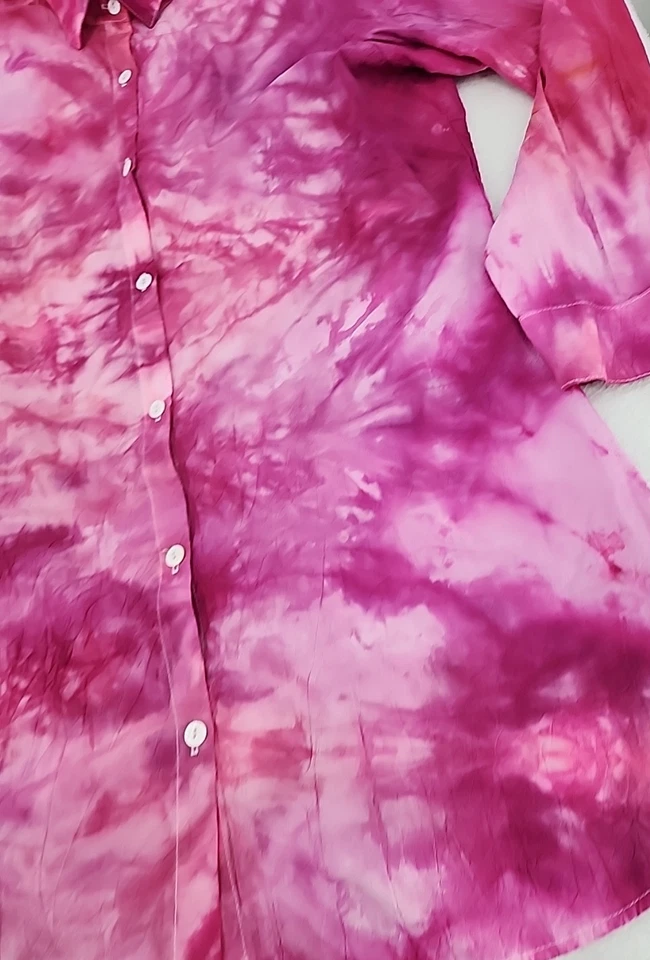 Tommy Bahama Crinkled Women XL Boyfriend Shirt Swim Cover Up Procion Ice Tie Dye - Image 4 of 4