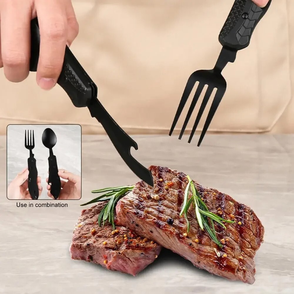 12-in-1 Multitool Knife with Spoon Fork Bottle Opener for Camping Survival