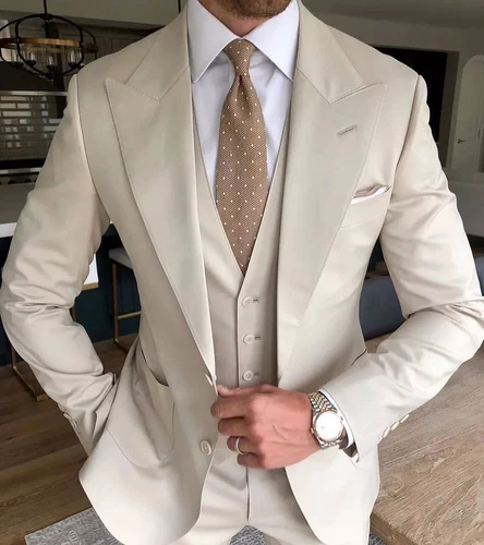 Business 3Pcs Men's Suits Lapel Slim Fit Jacket Wedding Groom Blazer Tuxedo - Foto 6 di 27