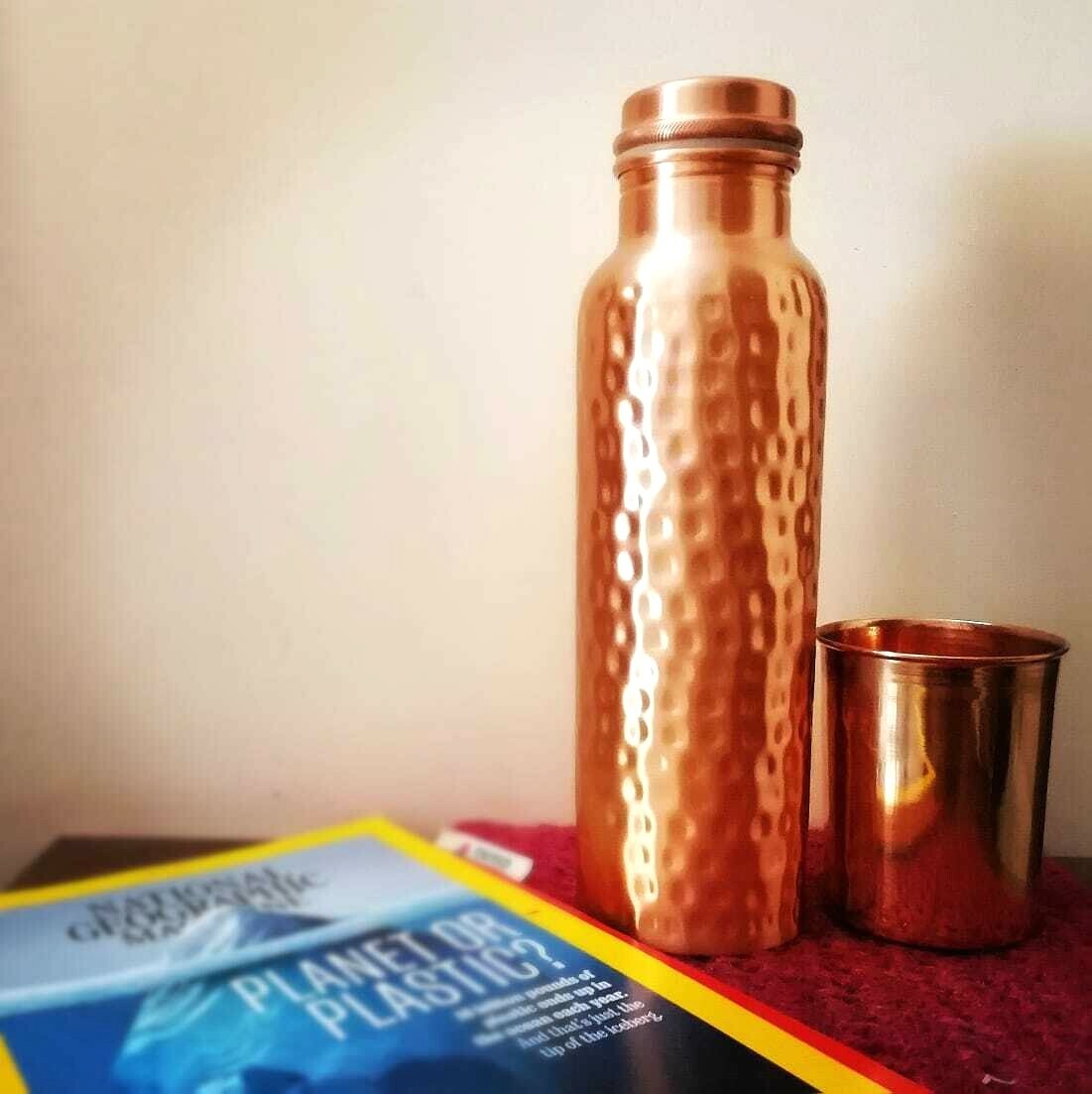 Conjunto De Cobre Handmade Agua Botella 100% Puro Bote Y Bebidas Cristal 900ML