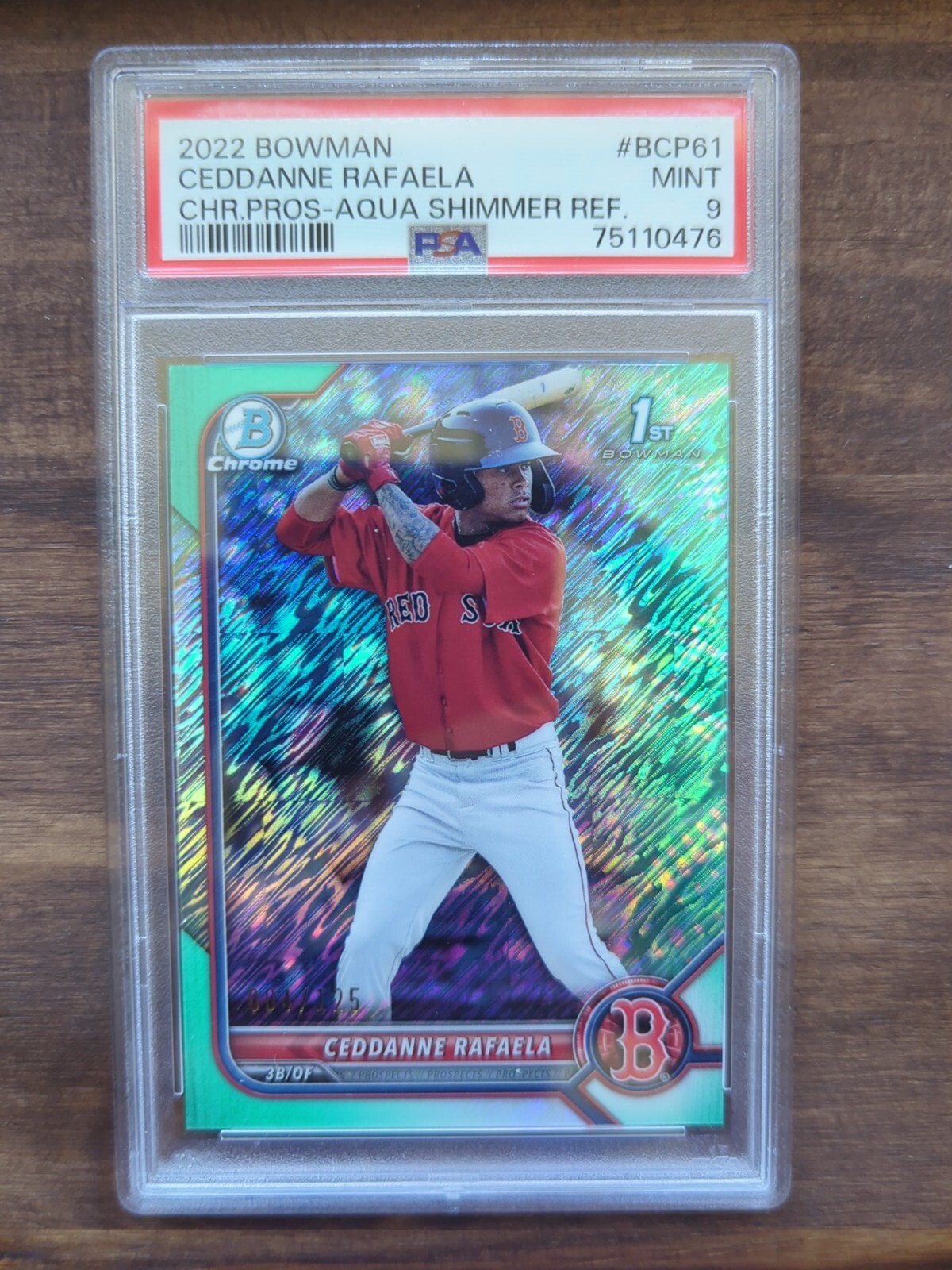 PSA 9 Ceddanne Rafaela 2022 1st Bowman Aqua Shimmer Refractor /125
