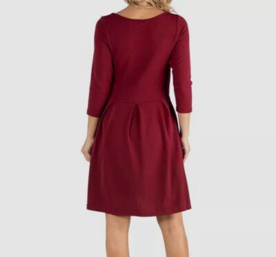 24seven Comfort Apparel Knee Length Fit N Flare Maternity Dress with Pockets - Burgundy - Size S