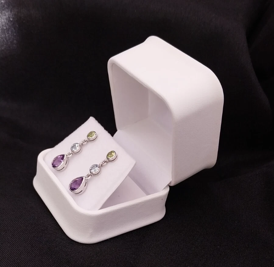 3.38 ct Natural Amethyst, Peridot, Topaz Solid 925 Sterling Silver Earrings - image 3 of 4