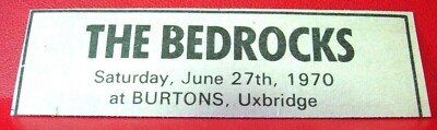 The Bedrocks Uxbridge Gig Vintage ORIGINAL 1970 Press/Magazine ADVERT 3.5''x 1''