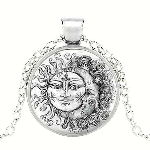MOON SUN CRESCENT CELESTIAL pendant Sterling Silver 925 20" necklace ...