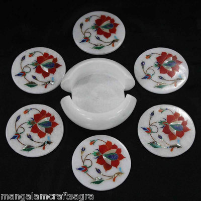 Marmor Untersetzer Stein Inlay Kunsthandwerk Tee Set Pietradura Kunst CO16