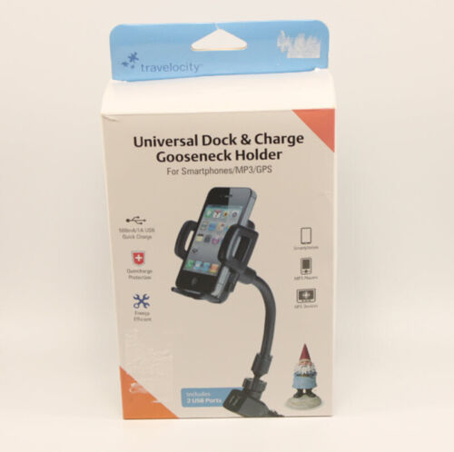 Universal Dock & Charge Gooseneck Holder Smartphone/Mp3/GPS Includes 2 USB Ports - Picture 1 of 8