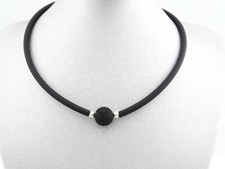 Kautschuk schwarz Kette Halskette Collier Lava Perle black matt 925 Silber Damen