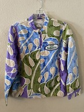 Vtg Original Jams World Surf Line Zip Front Split Leaves Pattern Jacket S