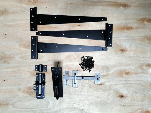 Vintage Hand Forged Iron 18 Penny End Tee Hinge & Suffolk Thumb Latch Door Pack Pewter Finish