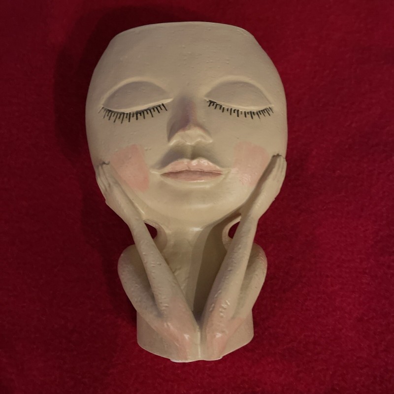 Dreamy Girl Resin Face Statue Head Planter Succulent Flower Container Pot Vase