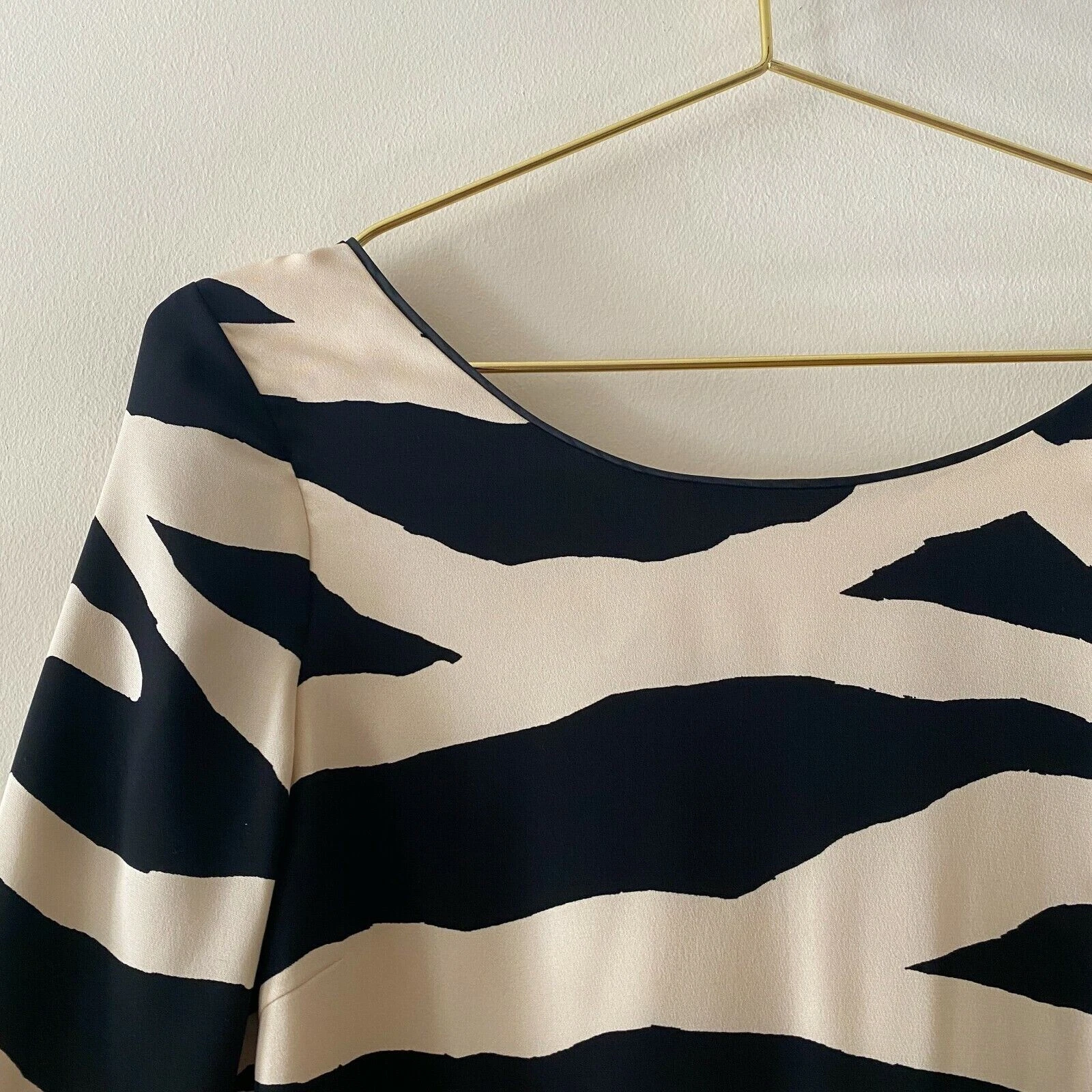 Abito Kate Spade seta crema zebra nera stampa a righe Andora manica flauto UK 8