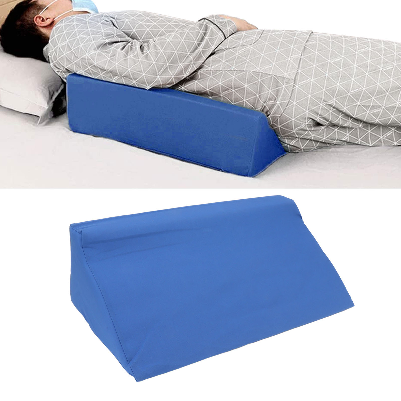 Blue Body Side Wedge Pillow with Hidden Zipper for Adult Side Sleeper 50x25x15cm