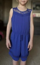 copper key girls Kids blue romper Jumpsuit With Lace Trim And One Button Closure