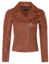 Ladies Tan Leather Biker Jacket Real Lamb Napa Vintage Gothic Fashion Jacket