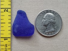 GENUINE BEACH SEA GLASS SURF TUMBLED COBALT BLUE NAVY FROSTED OCEAN PENDANT V05