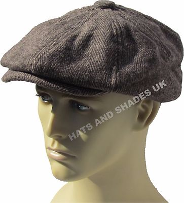 Peaky Blinders Tweed Zeitungsjungenmütze Fischgrät Gatsby Cap flach 8 Panel Baker Boy