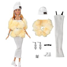 Yellow White Clothes Set for 11.5" Girl Doll Outfits Fur Scarf Coat Accessories