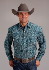 Stetson Mens Forest Paisley Green 100 Cotton L/S Shirt