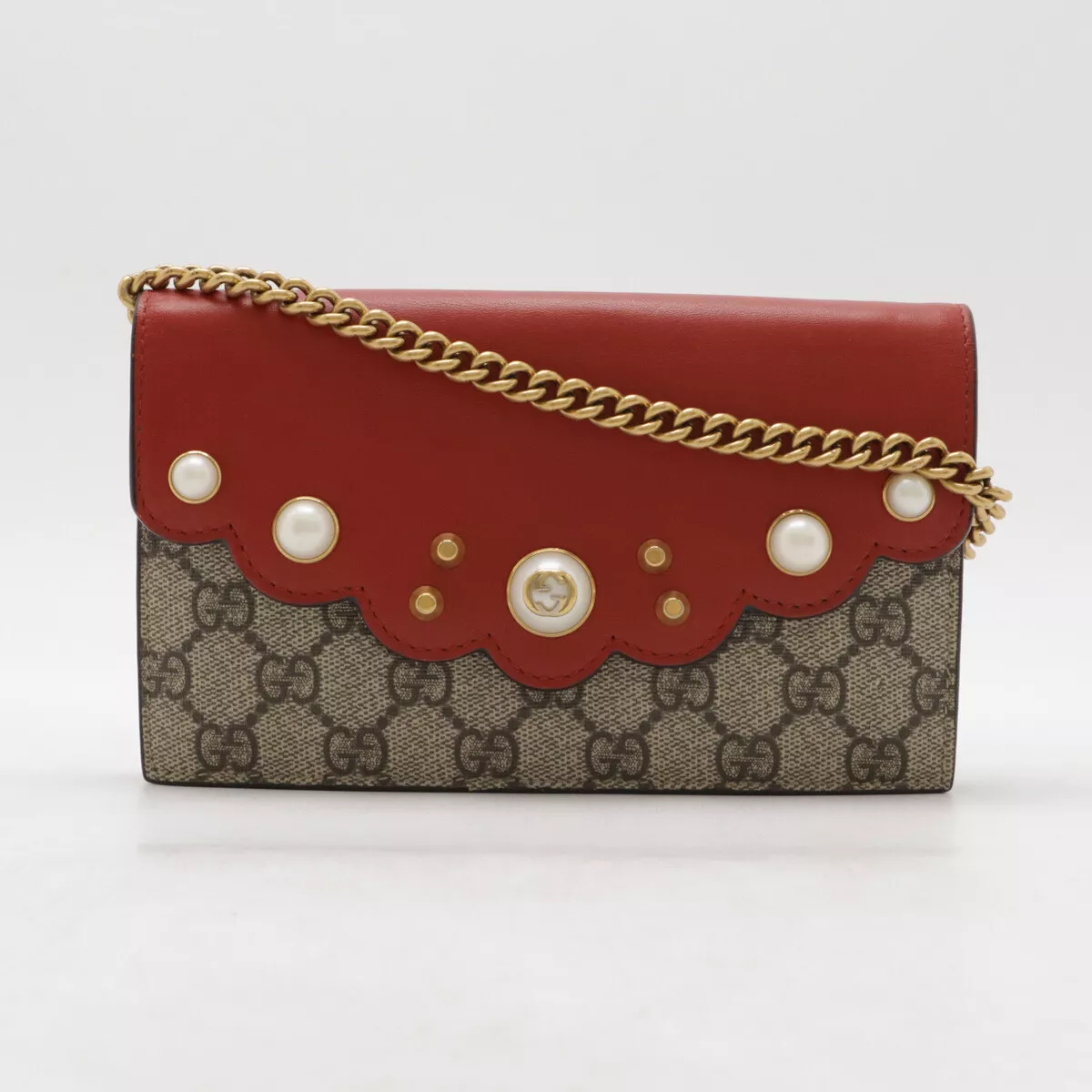 GUCCI GG Supreme Pearl Chain Portefeuille Pochette Sac à Bandoulière 2WAY #12520445