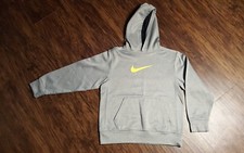 Boy's Nike Therma Fit Hoodie Jacket Gray Yellow Swoosh. EUC