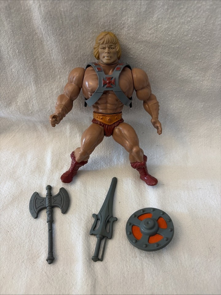 A complete 1981 original He-Man figure with authentic USA/Mexico accessories — the OG sword-and-sorcery toy that defined a generation of boys' imaginations.