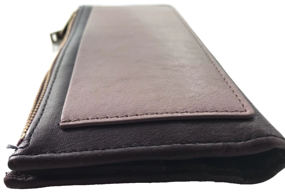 Fossil Mujer 2 Cremallera Dinero en Efectivo Moneda Tarjeta de Crédito Cuero Cartera Figura Púrpura Botón Broches a Presiones Foto 3 de 4