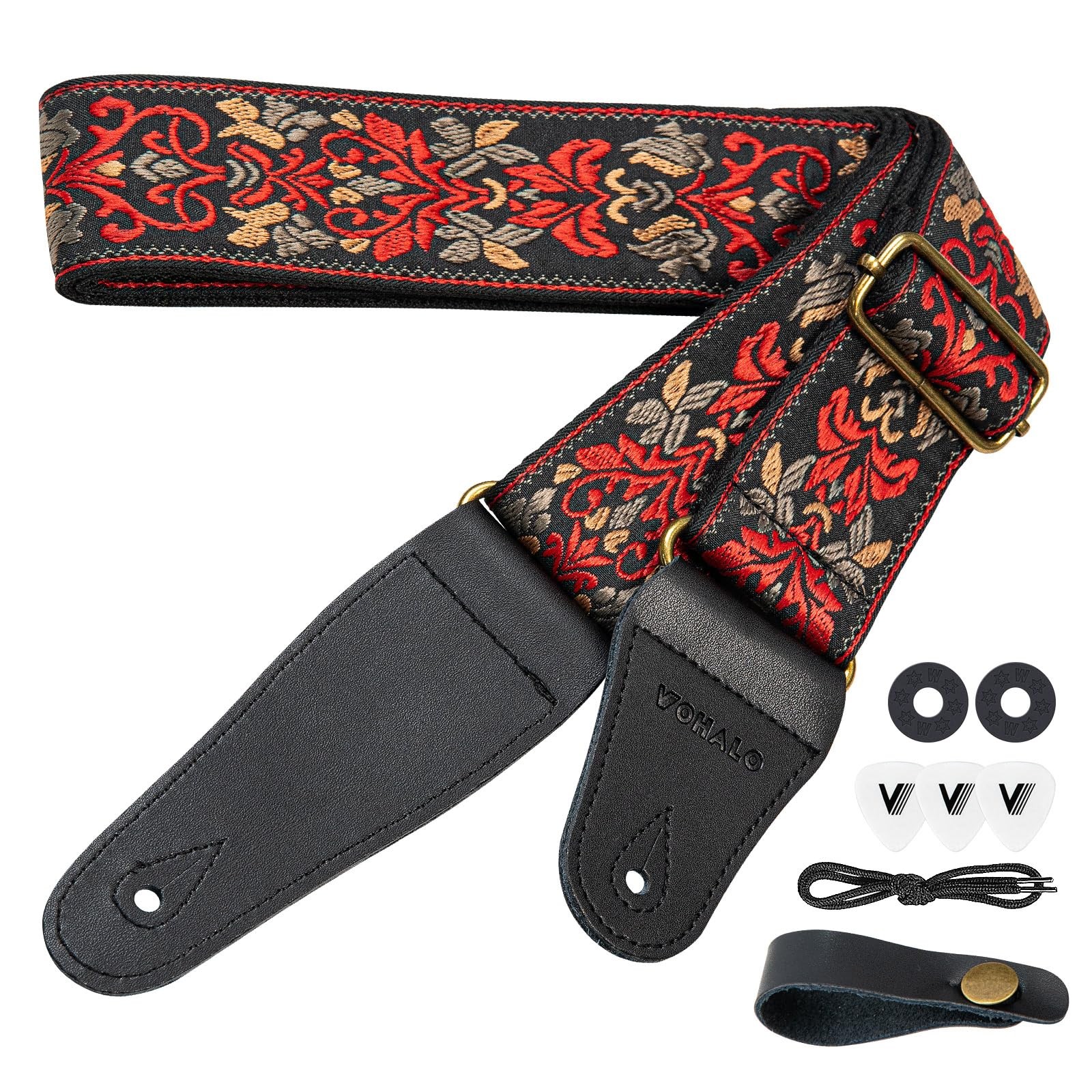 Sangle de Guitare avec Coussin Ergonomique pour Guitares Acoustiques et Électriques Noire