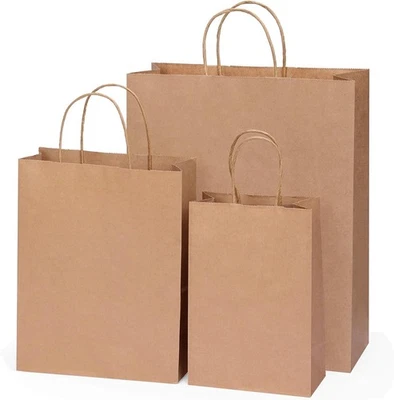 OUTUXED 100pc Brown Paper Bags with Handles Bulk Gift - brown