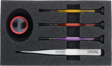 Horotec Set d’outils 3 tournevis, 1 loupe en plastique noir et Brucelles 98.017