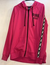 Victoria Secret PINK Hoodie Sweatshirt Jacket Full Zip Logo Top Athleisure Sz S