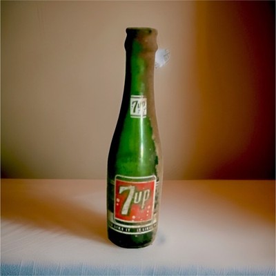 7 Up Green Glass Soda Bottle with Label