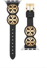 Tory Burch Apple Watch Band TBS0037 Black Leather Gold 38/40/41mm Strap