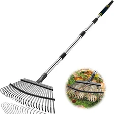 6FT Heavy Duty Garden Rake 25 Metal Tines Adjustable Steel Handle Yard