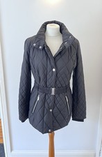 KAREN MILLEN Black Belted Quilted Jacket-UK Size 12/US 8/EU 40-Exc. Cond.
