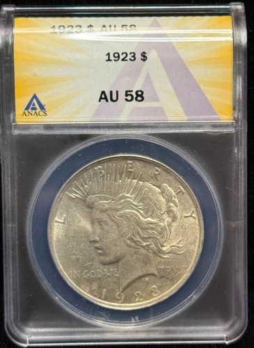 ANACS AU 58 - 1923 Peace Silver One Dollar S$1 Coin - 506