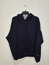Men  s Champion Powerblend Embroidered Logo Navy Blue Fleece Hoodie Sweatshirt XL