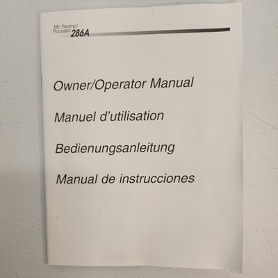 DBX Model 286A Mic Preamp Processor Owner/ Operator Manual