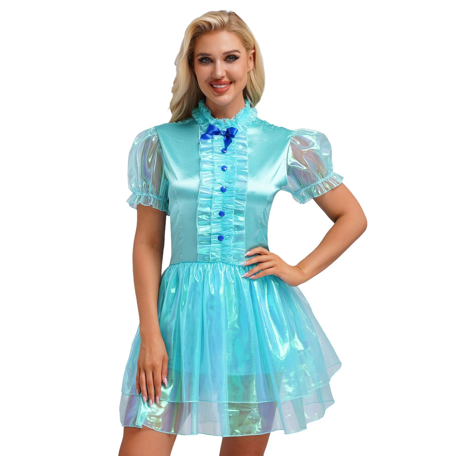 Costume donna maniche corte pigiama gioco di ruolo vestito San Valentino cameriera fiocco