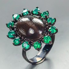 Anello pietra solare occhio di gatto naturale 15 ct argento sterling 925 misura 8/R457903