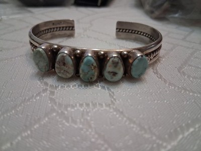 Navajo Native American Sterling Silver Turquoise Cuff Bracelet