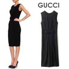 GUCCI Waist Ribbon GG Hardware Dress Black Size S From Japan 147377K Authentic