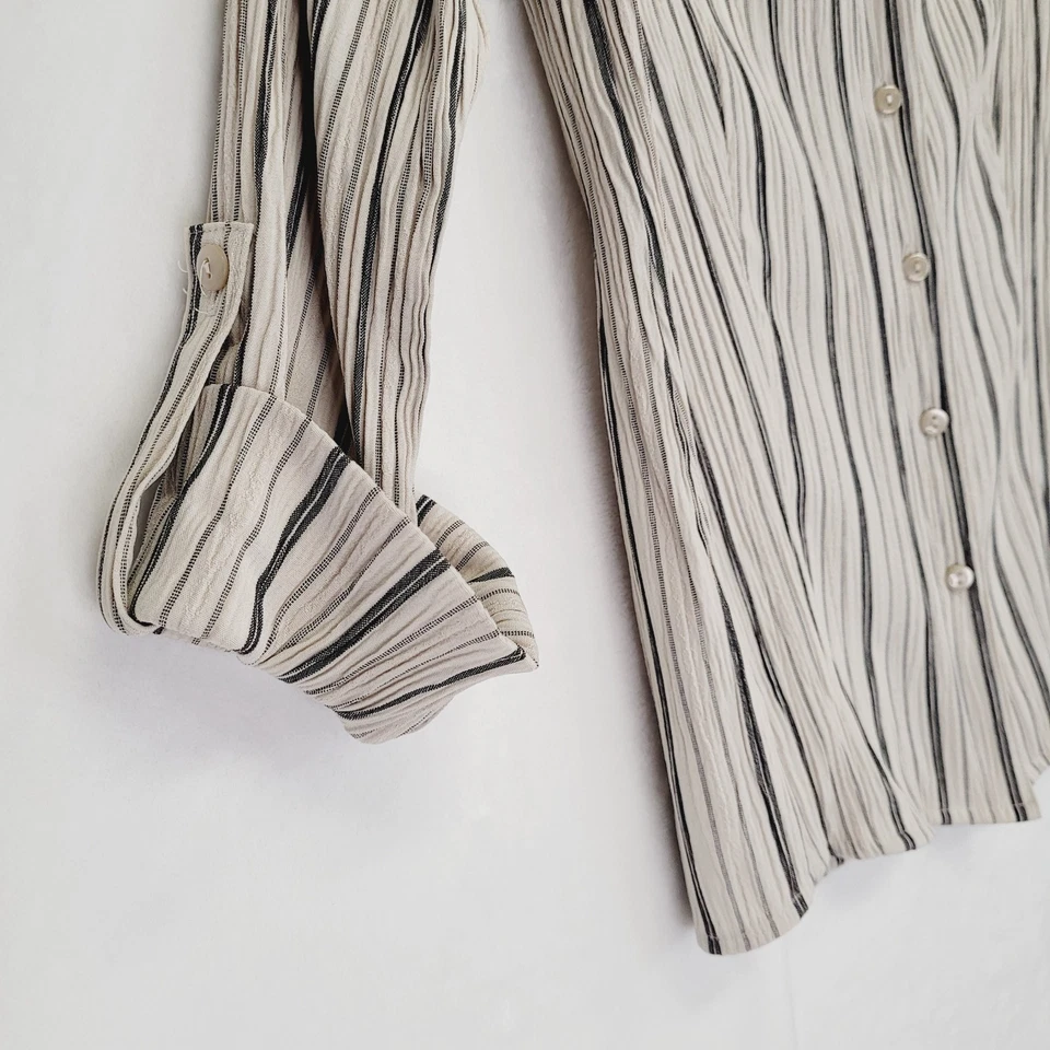 Covington 女式纽扣衬衫 Petite M 象牙色黑色条纹职业时尚 — 第 4/4 张图片